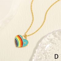 Simple Style Heart Shape Copper Enamel Plating Inlay Zircon 18k Gold Plated Pendant Necklace sku image 4