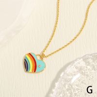 Simple Style Heart Shape Copper Enamel Plating Inlay Zircon 18k Gold Plated Pendant Necklace sku image 6