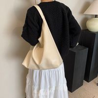 Women's All Seasons Pu Leather Solid Color Vintage Style Sewing Thread Bucket Zipper Tote Bag main image 5