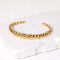 Roman Style Streetwear Solid Color 304 Stainless Steel 18K Gold Plated Cuff Bracelets In Bulk main image 1