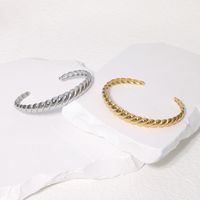 Roman Style Streetwear Solid Color 304 Stainless Steel 18K Gold Plated Cuff Bracelets In Bulk main image 4