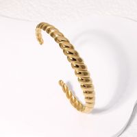 Roman Style Streetwear Solid Color 304 Stainless Steel 18K Gold Plated Cuff Bracelets In Bulk sku image 2