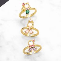 Vintage Style Mermaid Copper Plating Inlay Zircon 18k Gold Plated Open Rings main image 1
