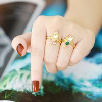 Vintage Style Mermaid Copper Plating Inlay Zircon 18k Gold Plated Open Rings main image 6