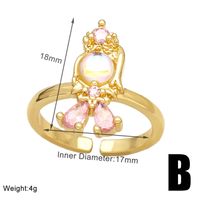 Vintage Style Mermaid Copper Plating Inlay Zircon 18k Gold Plated Open Rings sku image 2