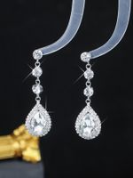 1 Pair Sweet Simple Style Water Droplets Plating Inlay Alloy Rhinestones Silver Plated Drop Earrings main image 4