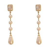 1 Pair Simple Style Water Droplets Plating Inlay Alloy Crystal Gold Plated Drop Earrings main image 2