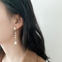 1 Pair Simple Style Water Droplets Plating Inlay Alloy Crystal Gold Plated Drop Earrings main image 5