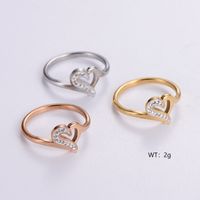 Elegant Romantic Heart Shape Stainless Steel Plating Inlay Rhinestones 18k Gold Plated Rose Gold Plated Rings main image 1