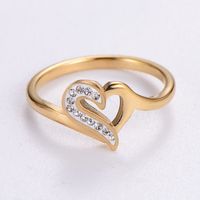 Elegant Romantic Heart Shape Stainless Steel Plating Inlay Rhinestones 18k Gold Plated Rose Gold Plated Rings main image 3