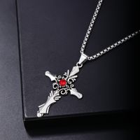 Hip-Hop Vintage Style Cross 304 Stainless Steel Inlay Zircon Rhodium Plated Men's Pendant Necklace main image 2