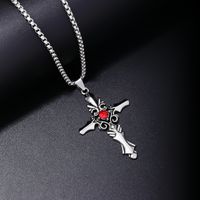 Hip-Hop Vintage Style Cross 304 Stainless Steel Inlay Zircon Rhodium Plated Men's Pendant Necklace main image 3