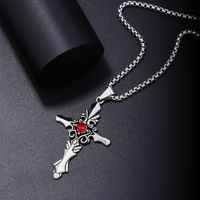 Hip-Hop Vintage Style Cross 304 Stainless Steel Inlay Zircon Rhodium Plated Men's Pendant Necklace main image 4