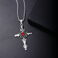 Hip-Hop Vintage Style Cross 304 Stainless Steel Inlay Zircon Rhodium Plated Men's Pendant Necklace main image 5