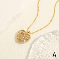 Simple Style Heart Shape Copper Plating Inlay Zircon 18k Gold Plated Pendant Necklace sku image 1