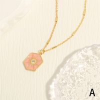 Simple Style Sun Copper Enamel Plating Inlay Zircon 18k Gold Plated Pendant Necklace main image 7