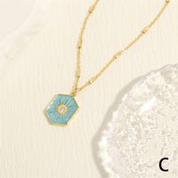 Simple Style Sun Copper Enamel Plating Inlay Zircon 18k Gold Plated Pendant Necklace sku image 3