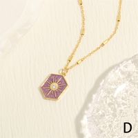 Simple Style Sun Copper Enamel Plating Inlay Zircon 18k Gold Plated Pendant Necklace sku image 2