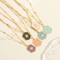 Simple Style Sun Copper Enamel Plating Inlay Zircon 18k Gold Plated Pendant Necklace main image 1