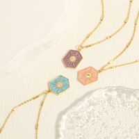 Simple Style Sun Copper Enamel Plating Inlay Zircon 18k Gold Plated Pendant Necklace main image 9