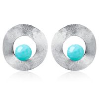 1 Pair Simple Style Round Inlay Sterling Silver Natural Stone Ear Studs sku image 3