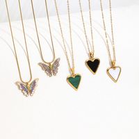 304 Stainless Steel 18K Gold Plated Casual Cute Classic Style Plating Heart Shape Butterfly Pendant Necklace main image 2