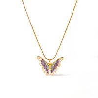 304 Stainless Steel 18K Gold Plated Casual Cute Classic Style Plating Heart Shape Butterfly Pendant Necklace main image 6