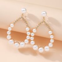 1 Pair Simple Style Round Inlay Alloy Pearl Zircon Gold Plated Drop Earrings main image 3