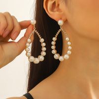 1 Pair Simple Style Round Inlay Alloy Pearl Zircon Gold Plated Drop Earrings main image 1