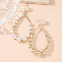 1 Pair Simple Style Round Inlay Alloy Pearl Zircon Gold Plated Drop Earrings main image 2