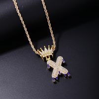 Wholesale Hip-hop Simple Style Classic Style Letter Stainless Steel Alloy Plating Inlay Rhinestones Necklace Pendant main image 3