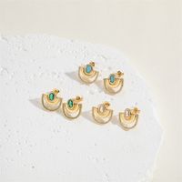 1 Pair Simple Style Palm Plating Inlay Copper Zircon 14k Gold Plated Ear Studs main image 4