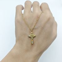 Wholesale Simple Style Cross Stainless Steel Plating Inlay 18k Gold Plated Rhinestones Pendant Necklace sku image 1