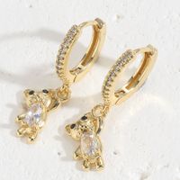 1 Pair Simple Style Bear Plating Chain Inlay Copper Zircon 14k Gold Plated Drop Earrings sku image 2