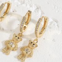 1 Pair Simple Style Bear Plating Chain Inlay Copper Zircon 14k Gold Plated Drop Earrings sku image 3