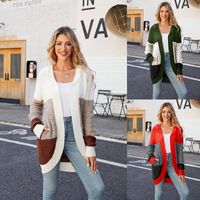 Women's Cardigan Long Sleeve Sweaters & Cardigans Contrast Binding Casual Color Block main image 6