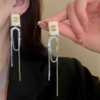 Fashion Alloy Diamond-studded Geometric Earrings Long Tassel Flower Earrings sku image 32