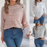 Women's Sweater Long Sleeve Sweaters & Cardigans Button Streetwear Solid Color main image 1