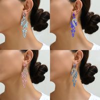 1 Pair Exaggerated Shiny Leaf Plating Inlay Zinc Alloy Artificial Crystal Artificial Rhinestones Drop Earrings main image 5