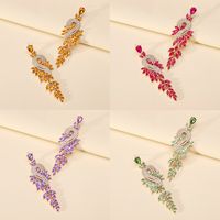 1 Pair Exaggerated Shiny Leaf Plating Inlay Zinc Alloy Artificial Crystal Artificial Rhinestones Drop Earrings main image 6