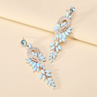 1 Pair Exaggerated Shiny Leaf Plating Inlay Zinc Alloy Artificial Crystal Artificial Rhinestones Drop Earrings sku image 15