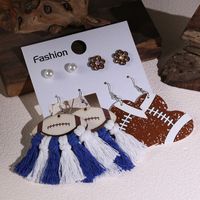 1 Set Handmade Ball Tassel Braid Wood Cotton Rhinestone Drop Earrings sku image 2