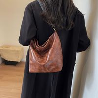 Women's Pu Leather Solid Color Vintage Style Classic Style Streetwear Sewing Thread Square Zipper Functional Backpack Tote Bag Shopping Bags sku image 1