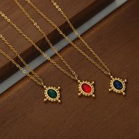 Wholesale Hip-hop Color Block Titanium Steel Plating Inlay 18k Gold Plated Agate Pendant Necklace main image 1
