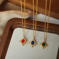 Wholesale Hip-hop Color Block Titanium Steel Plating Inlay 18k Gold Plated Agate Pendant Necklace main image 5