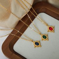 Wholesale Hip-hop Color Block Titanium Steel Plating Inlay 18k Gold Plated Agate Pendant Necklace main image 2