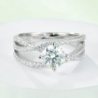 Elegant Classic Style Round Sterling Silver Plating Inlay Moissanite White Gold Plated Rings main image 2