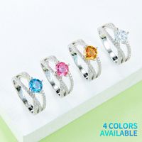 Elegant Classic Style Round Sterling Silver Plating Inlay Moissanite White Gold Plated Rings main image 1