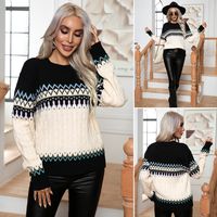 Women's Sweater Long Sleeve Sweaters & Cardigans Jacquard Vintage Style Geometric Color Block main image 6