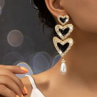 1 Pair Elegant Glam Heart Shape Plating Inlay Ferroalloy Rhinestones 14k Gold Plated Drop Earrings sku image 2